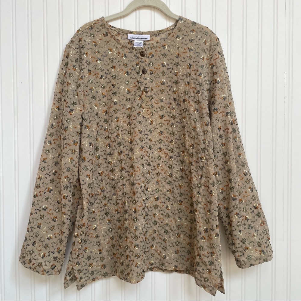 Serengeti Floral Embroidered Beige Top